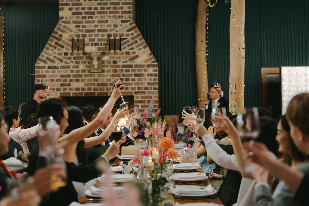 bride and groom eating healthy food during reception